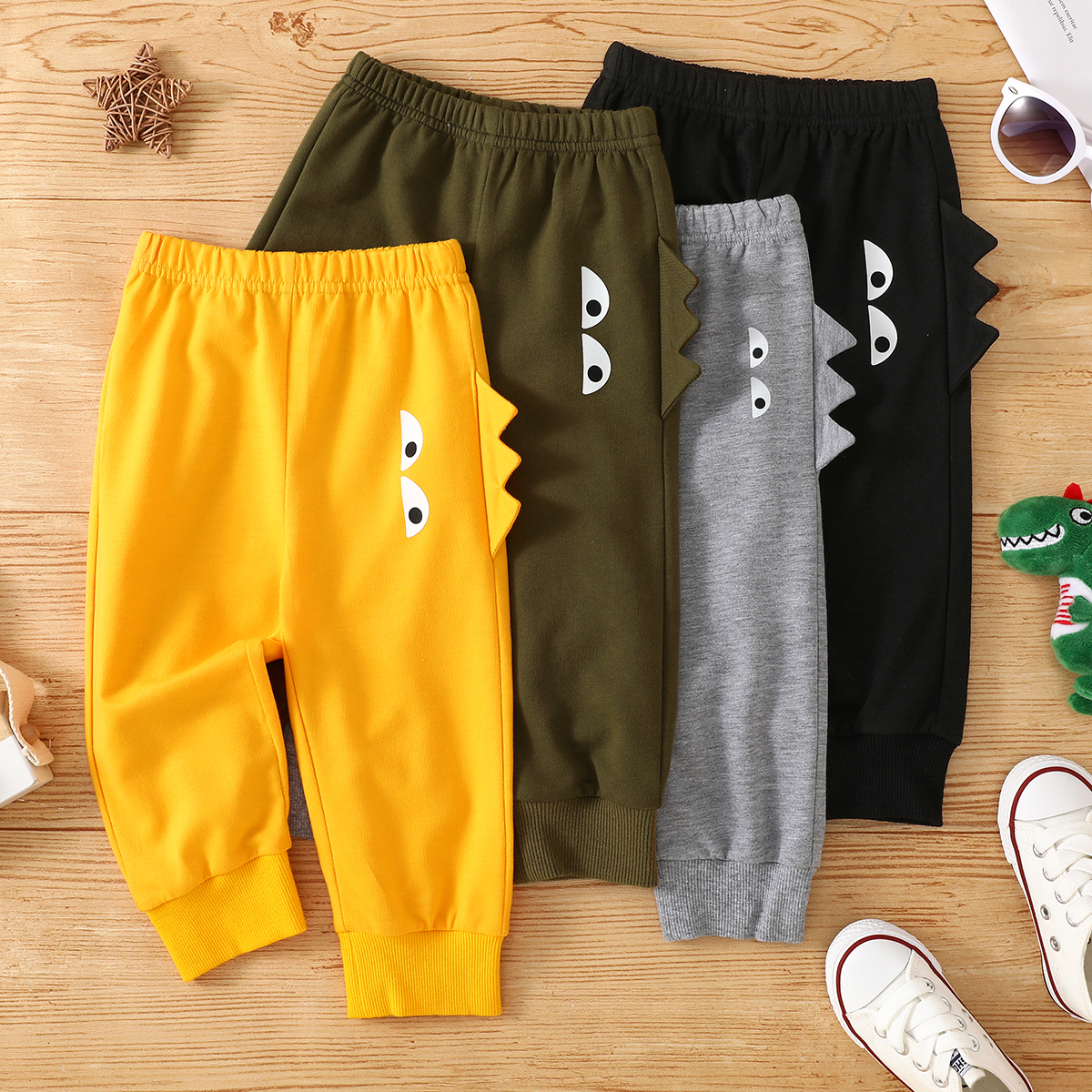 

Baby Boy Cartoon Dinosaur Eye Print Solid Sweatpants Trousers