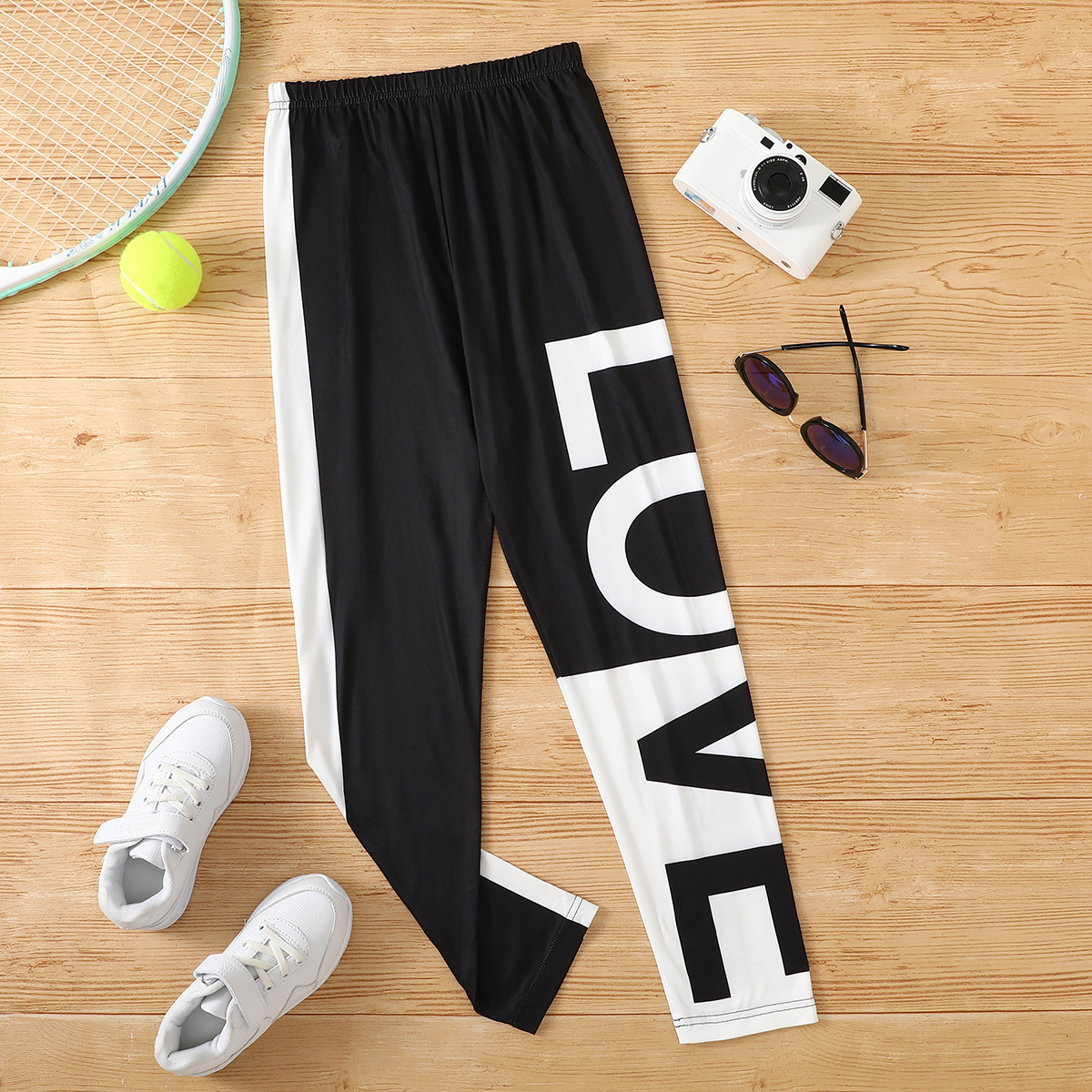 

Kid Girl Letter Print Colorblock Leggings