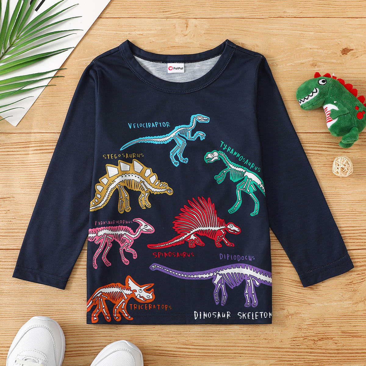 

Toddler Boy Dinosaur Letter Print Long-sleeve Tee