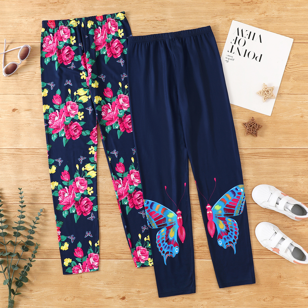 

Kid Girl Floral/Butterfly Print Elasticized Leggings