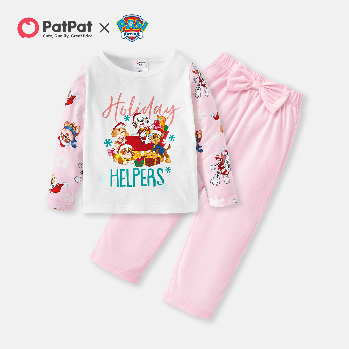 

PAW Patrol 2-piece Toddler GIrl Christmas Holiday Helpers Top and Solid Bowknot Pants Set
