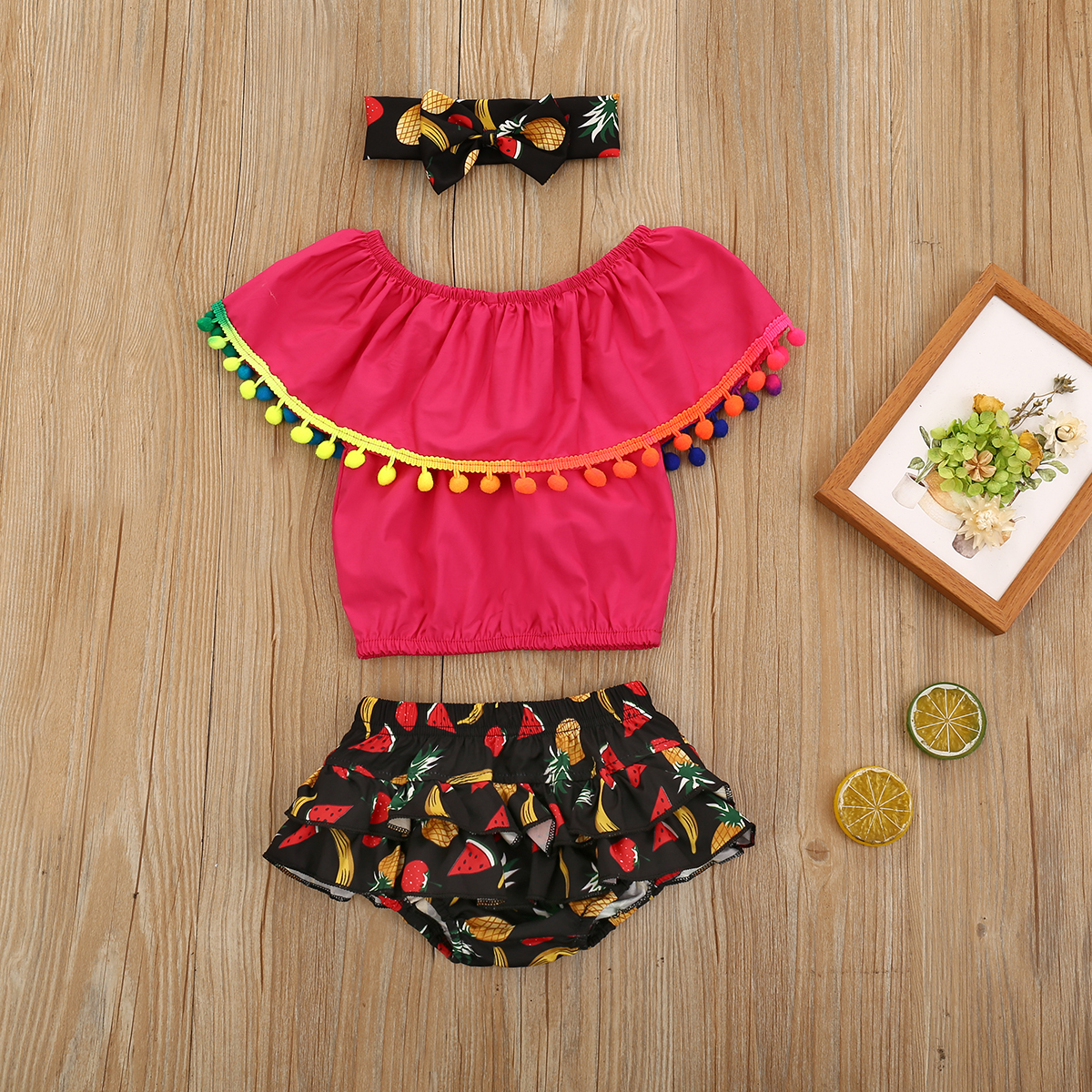 

3-piece Baby Off Shoulder Top, Layered Shorts and Headband Set