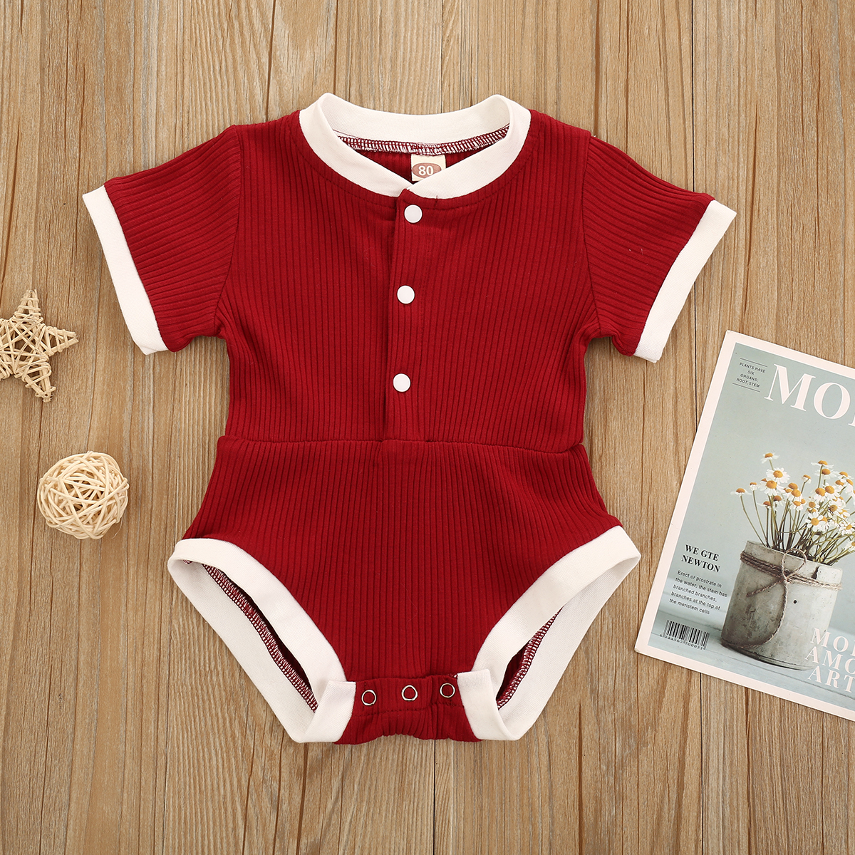 

Ribbed Solid Short-sleeve Baby Romper