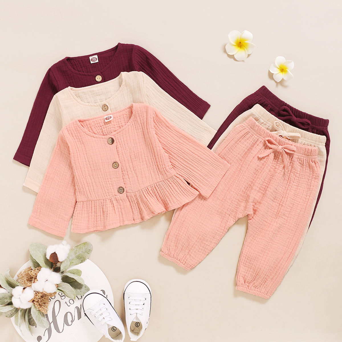 

2pcs Baby Girl Sweet Baby's Sets Long Sleeve Infant Clothing Outfits Cute