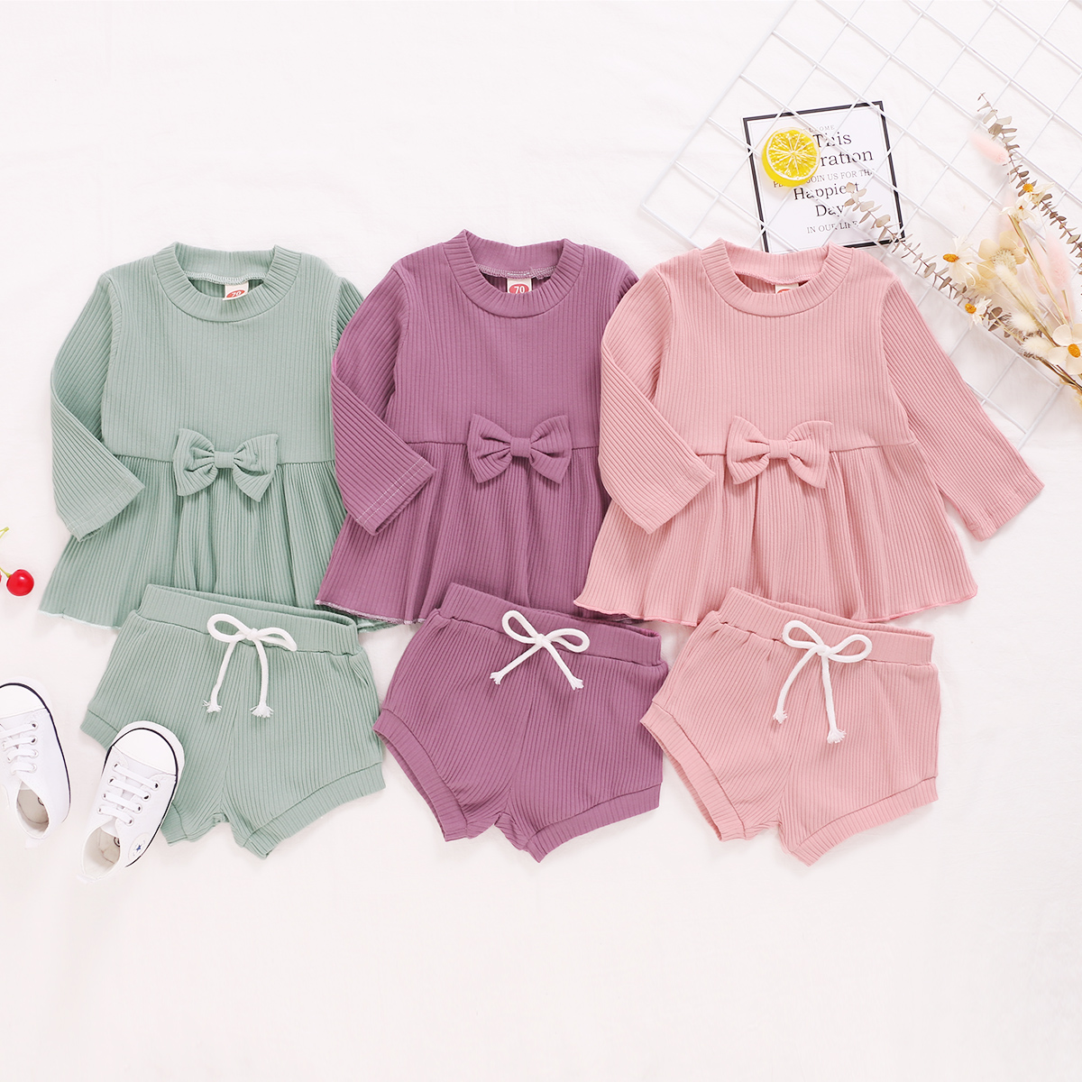 

2pcs Baby Girl Sweet Baby's Sets Cute Long Sleeve Infant Clothing Outfits