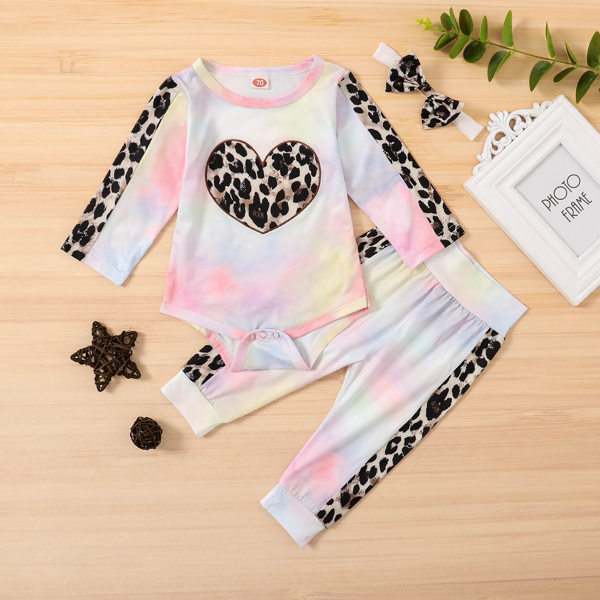 

3pcs Baby Girl Sweet Leopard Baby's Sets Cotton Romper Long Sleeve Infant Clothing Outfits