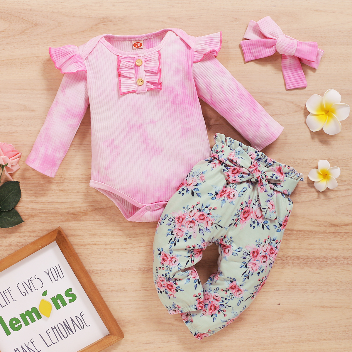 

3pcs Baby Girl Sweet Floral Baby's Sets Cotton Long Sleeve Romper Infant Clothing Outfits