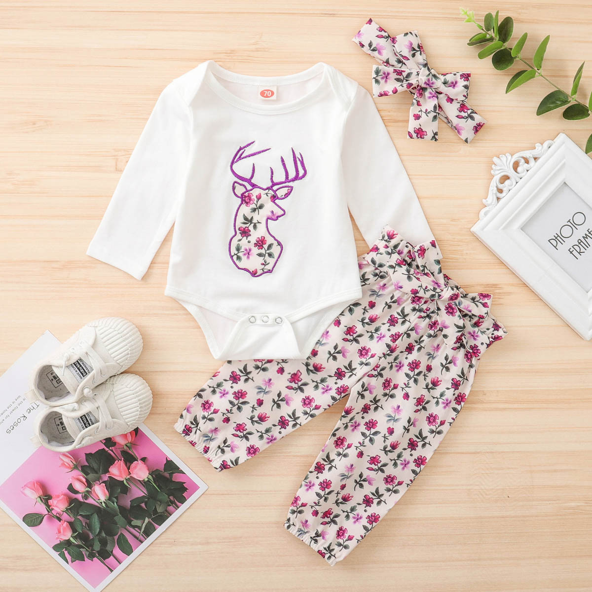

3pcs Baby Girl Sweet Floral Baby's Sets Long Sleeve Romper Infant Clothing Outfits