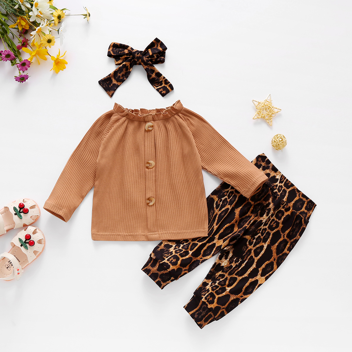 

3pcs Baby Girl Sweet Leopard Baby's Sets Fashion Long Sleeve Infant Clothing Outfits