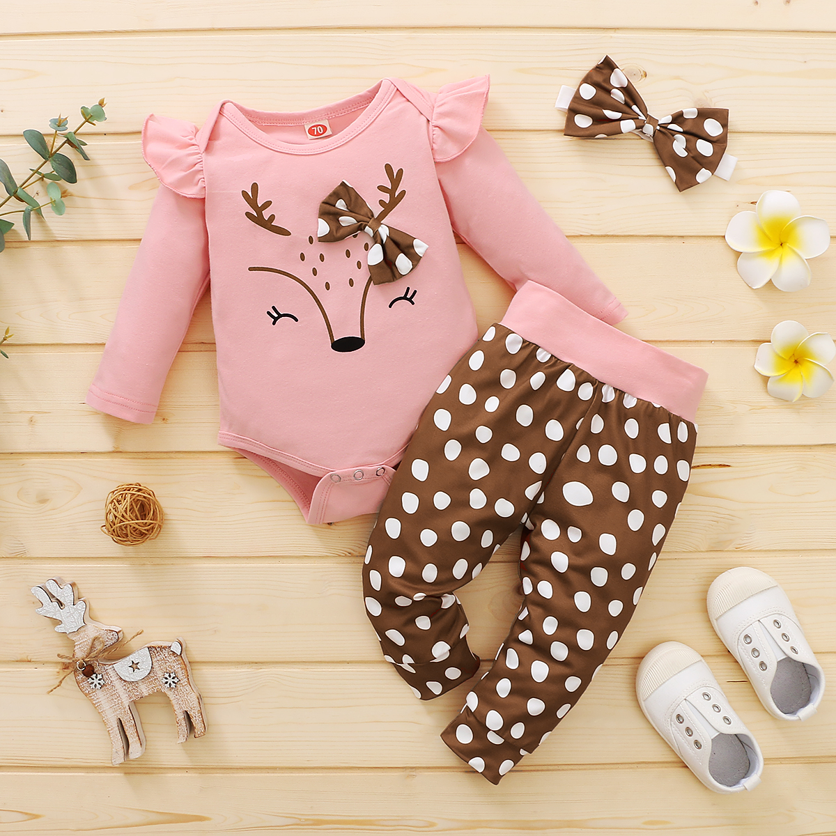 

3pcs Baby Girl Sweet Animal Baby's Sets Cotton Romper Fashion Long Sleeve Infant Clothing Outfits
