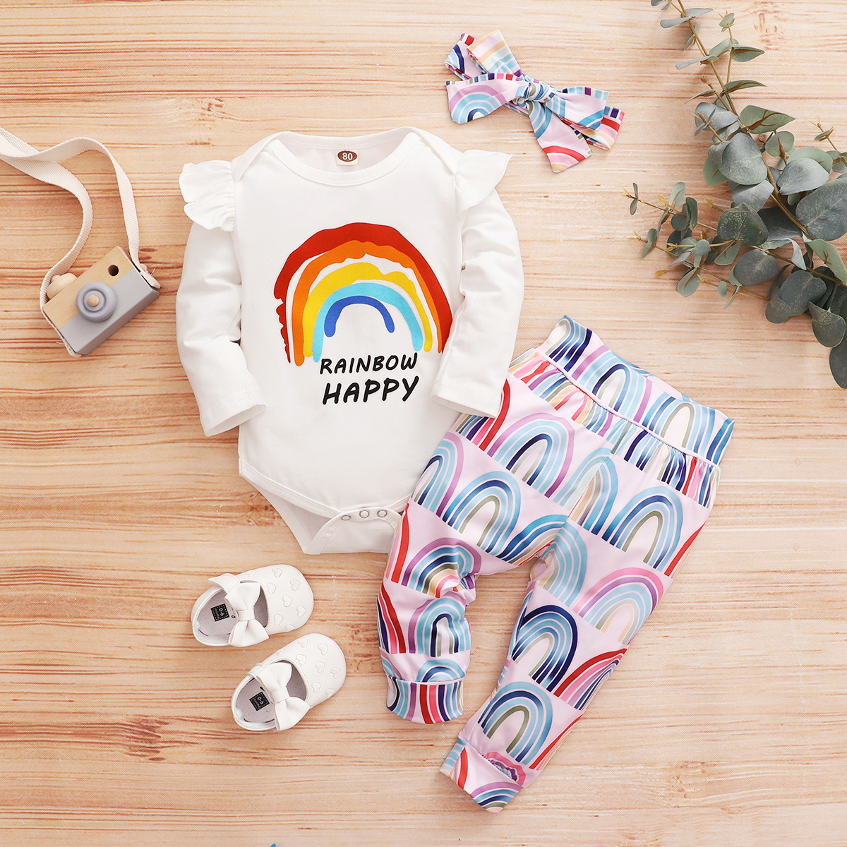 

3pcs Baby Girl Sweet Rainbow Baby's Sets Long-sleeve Romper Infant Clothing Outfits