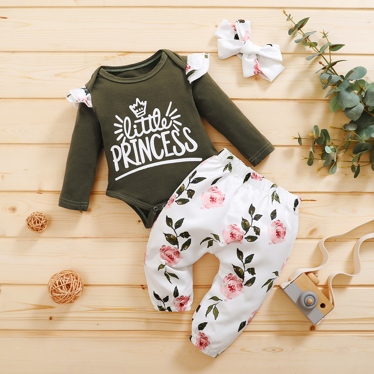 

3pcs Baby Girl Sweet Baby's Sets Romper Cotton Fashion Long Sleeve Infant Clothing Outfits