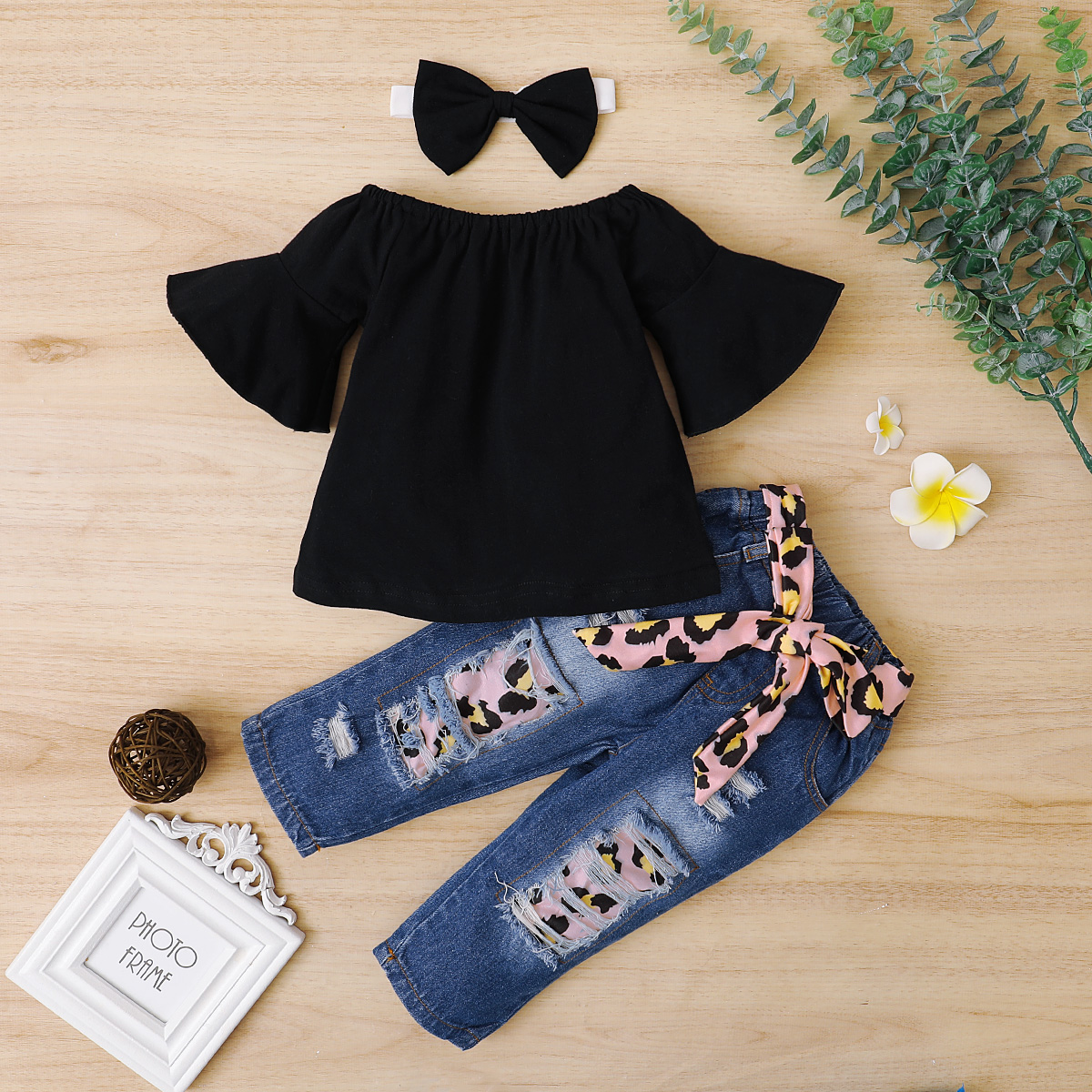

3pcs Leopard Print Half-sleeve Black Baby Set