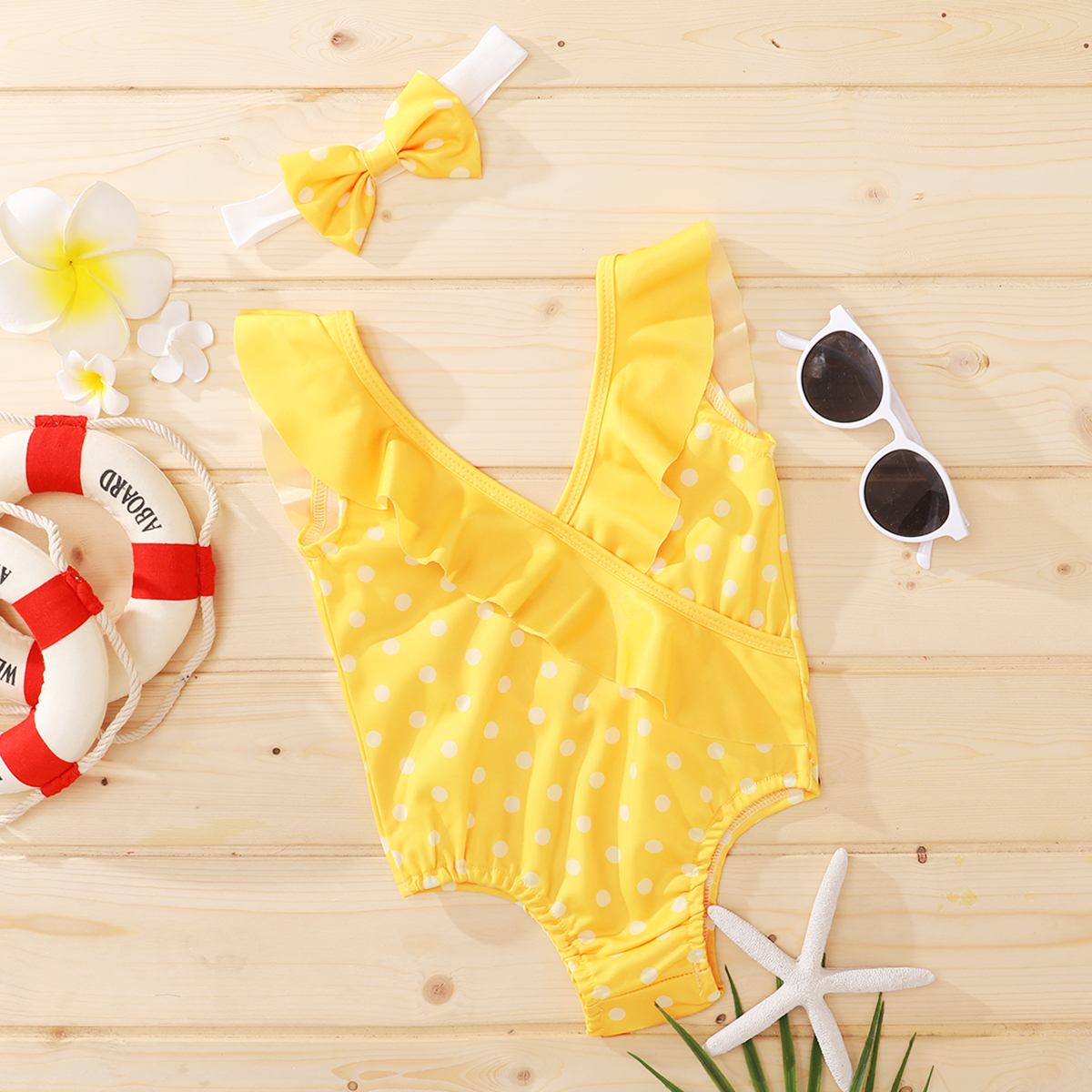 

1pc Baby Girl White Dots Swimsuit