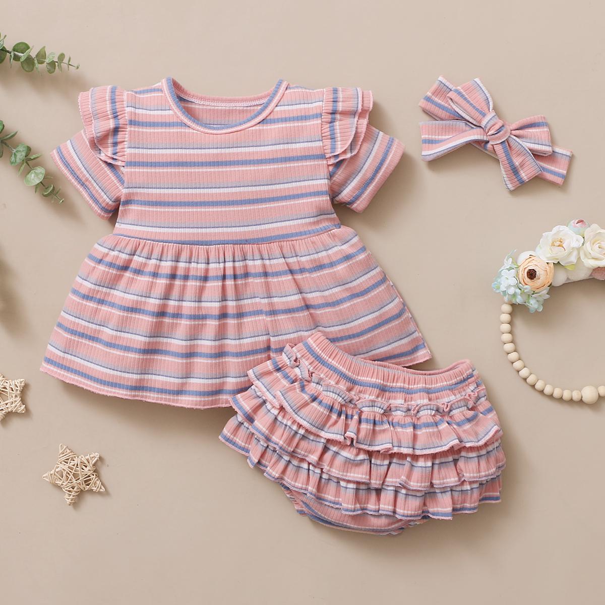 

3pcs Baby Girl Sweet Stripes Baby's Sets