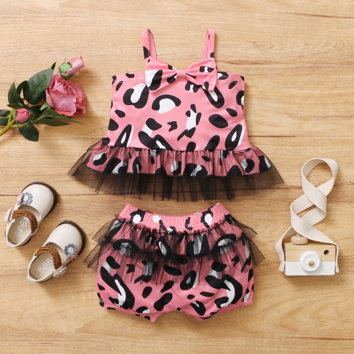 

2pcs Baby Girl Sling Cotton Sweet Leopard Baby's Sets