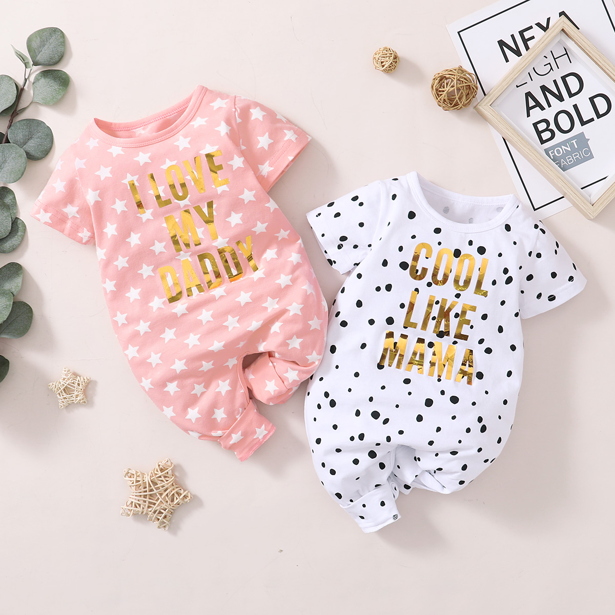 

Baby Short-sleeve Casual Letter Jumpsuit
