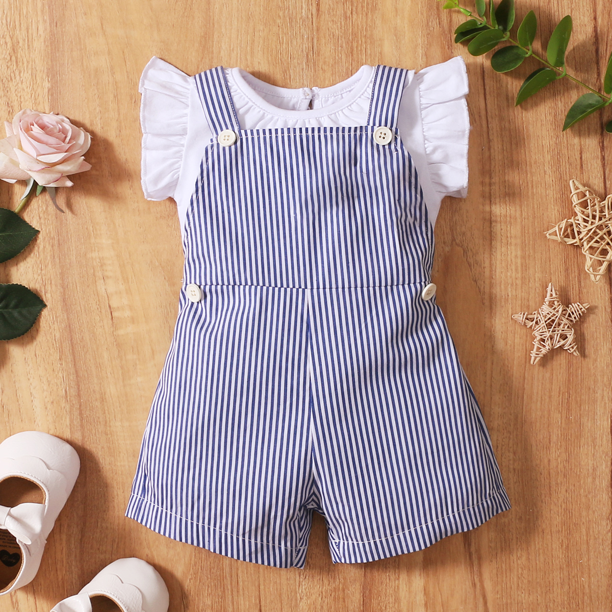 

2pcs Blue and White Stripe Short-sleeve Baby Set