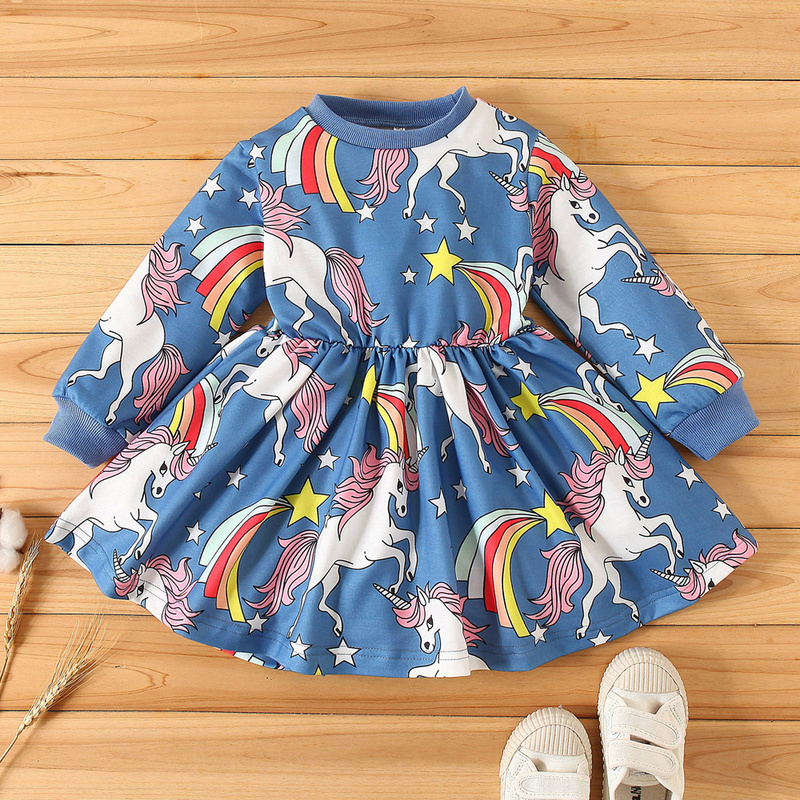 

Baby / Toddler Unicorn Print Long-sleeve Dress