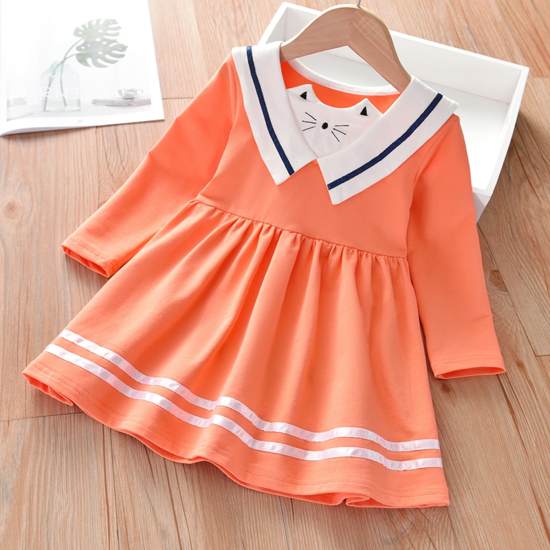 

Baby / Toddler Girl Striped Animal Cat Embroidered Pattern Long-sleeve Dress