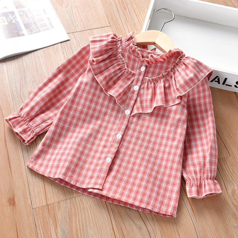 

Baby / Toddler Flounced Collar Plaid Long-sleeve Shirt