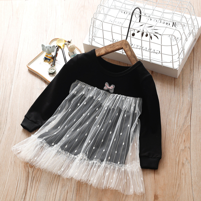

Baby/Toddler Girl Long sleeve Stitching Mesh Round Neck Tee