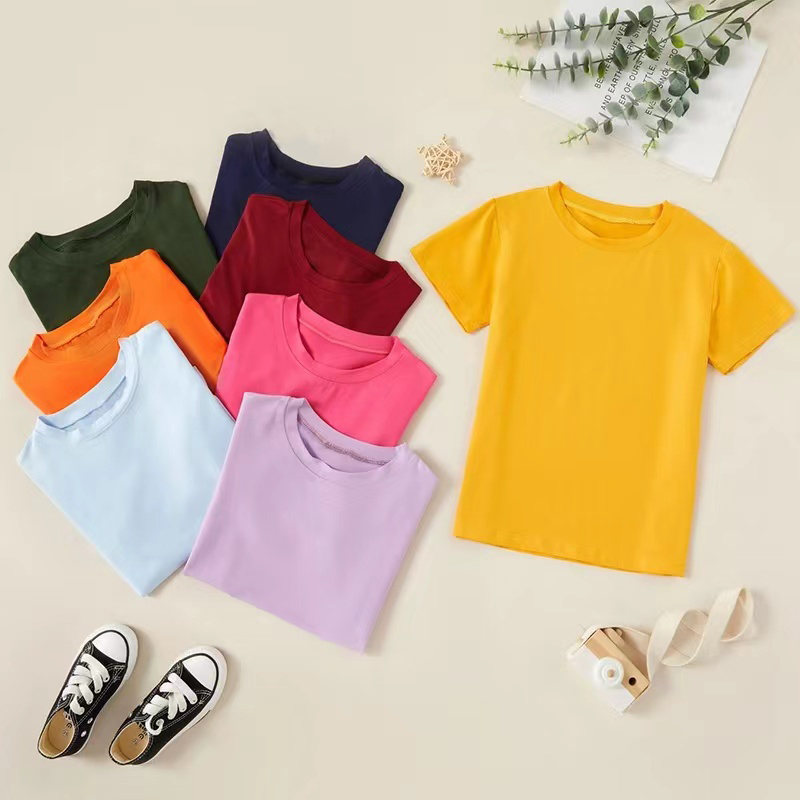 

Kid Boy/ Kid Girl Casual Solid Color Round-collar Short-sleeve Tee