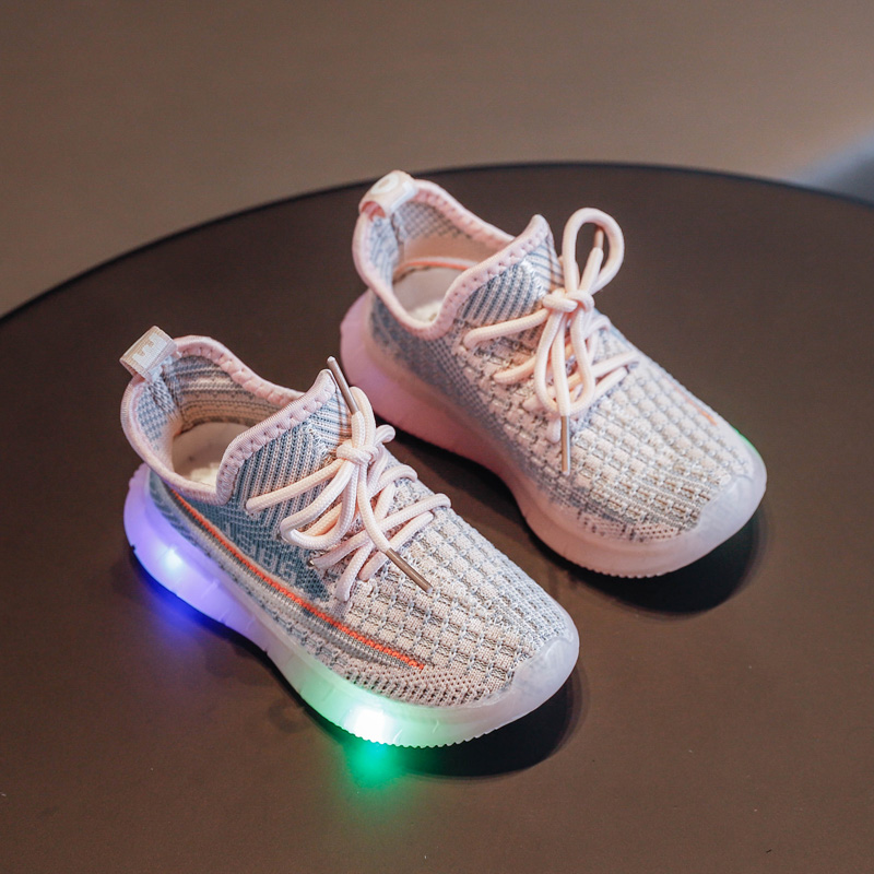 

Toddler / Kids Breathable Knitted Striped Lace-up LED Sneakers