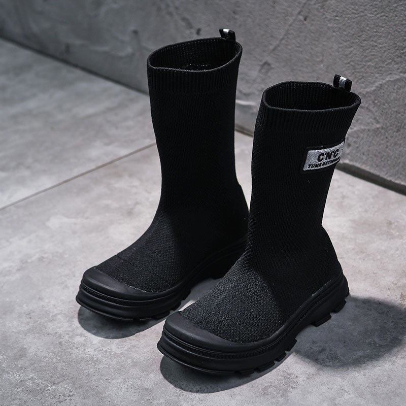

Kid Girl Solid Letter Print Elasticized Knitted Knee-high Boots