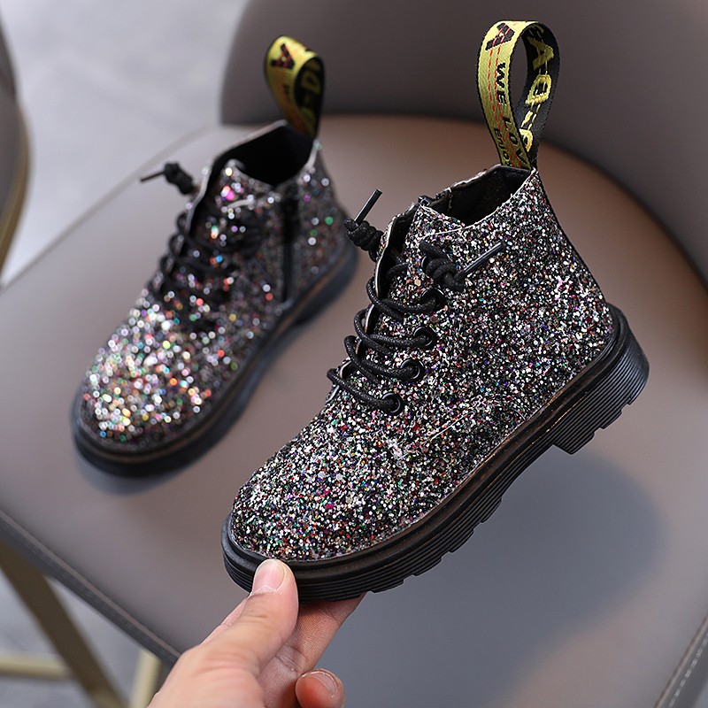 

Toddler / Kid Girl Glittery Lace-up Chic Casual Boots