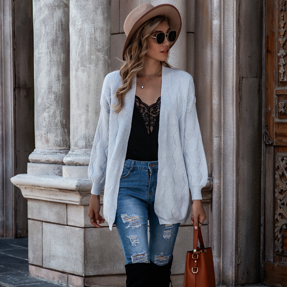 

Plain long sleeve Retro Cardigan