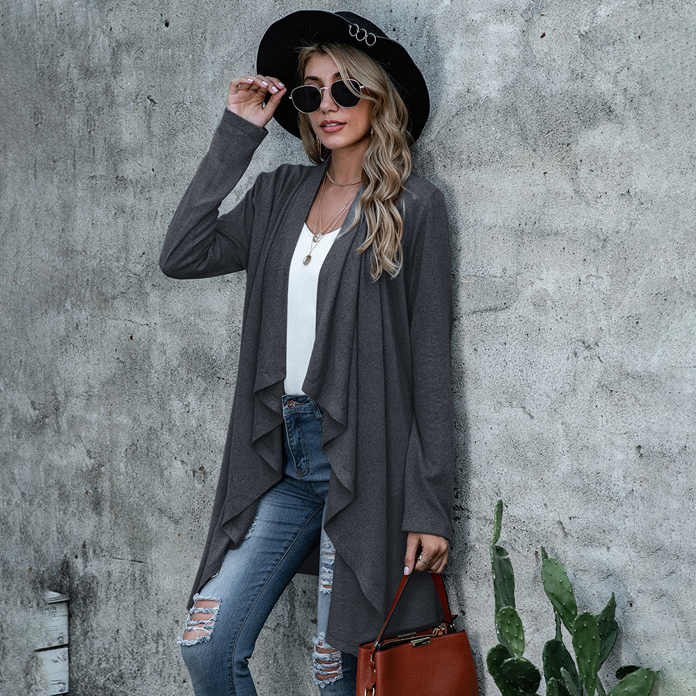 

Pure Color Long-sleeve Irregular Knit Cardigan
