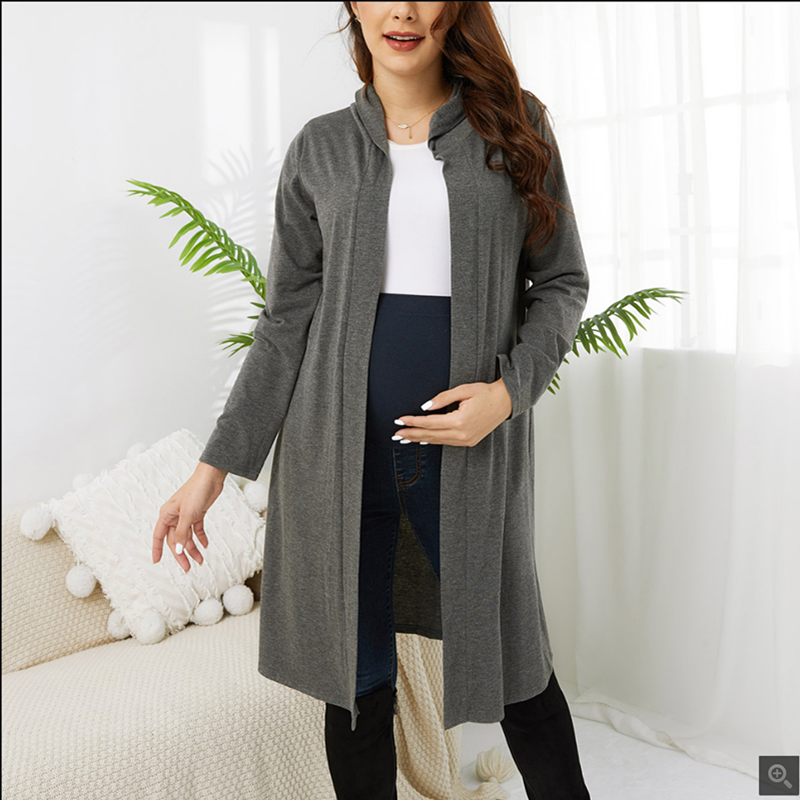 

Dark Grey Long-sleeve Cardigan Hooded Coat