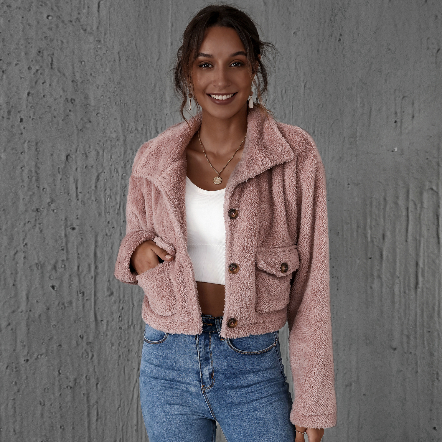 

casual Light Purple short Coats
