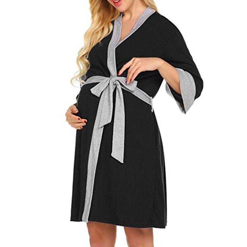 

Casual Solid Crop-sleeve Maternity Robe