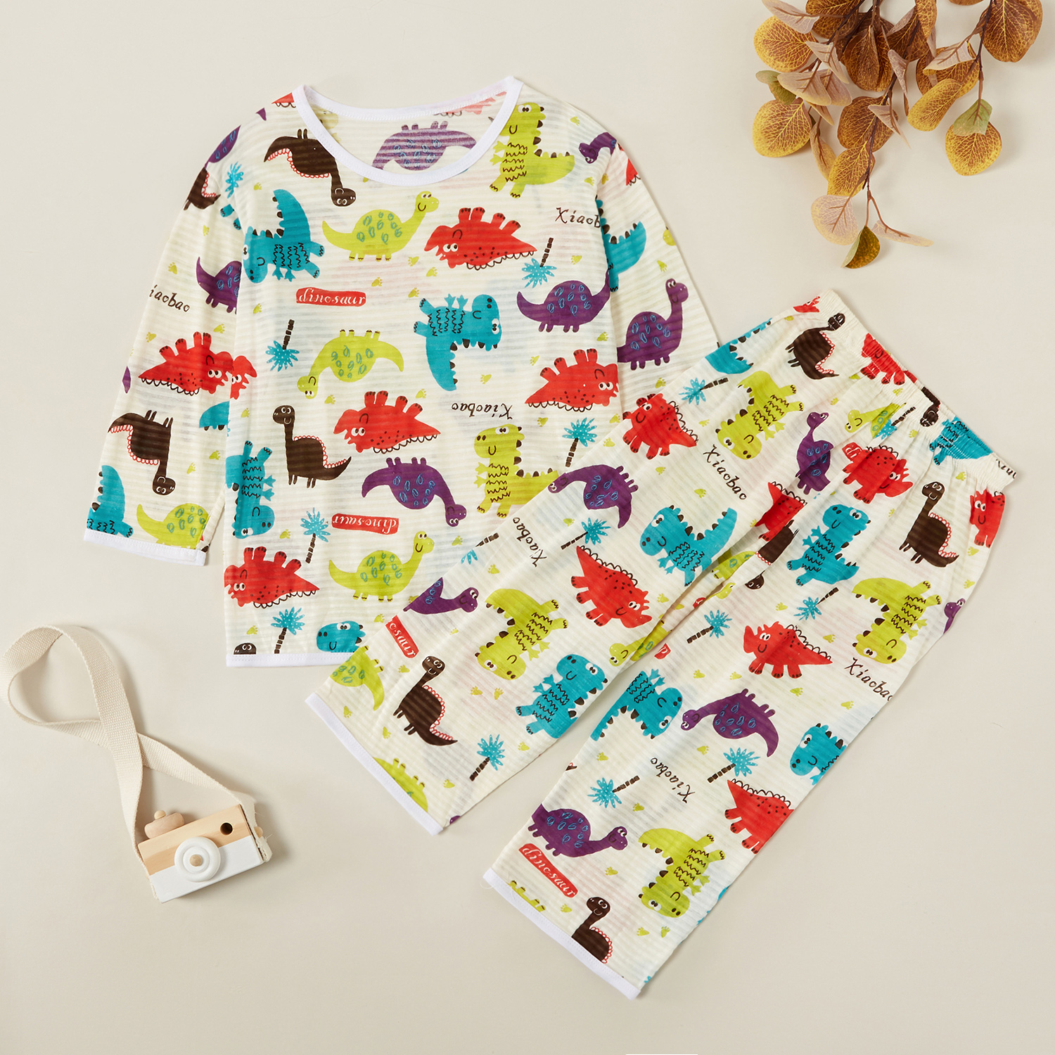 

Stylish Cartoon Dinosaur Allover Print Tee and Pants Set