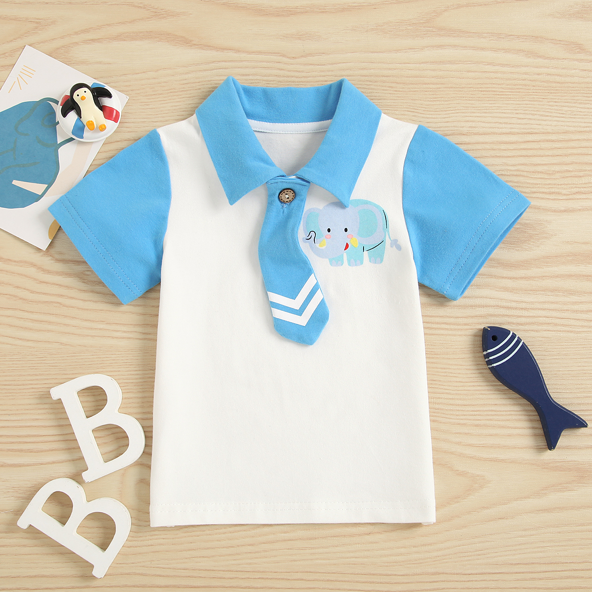 

1pc Baby Unisex Short-sleeve Lapel Collar Print Cotton Tops