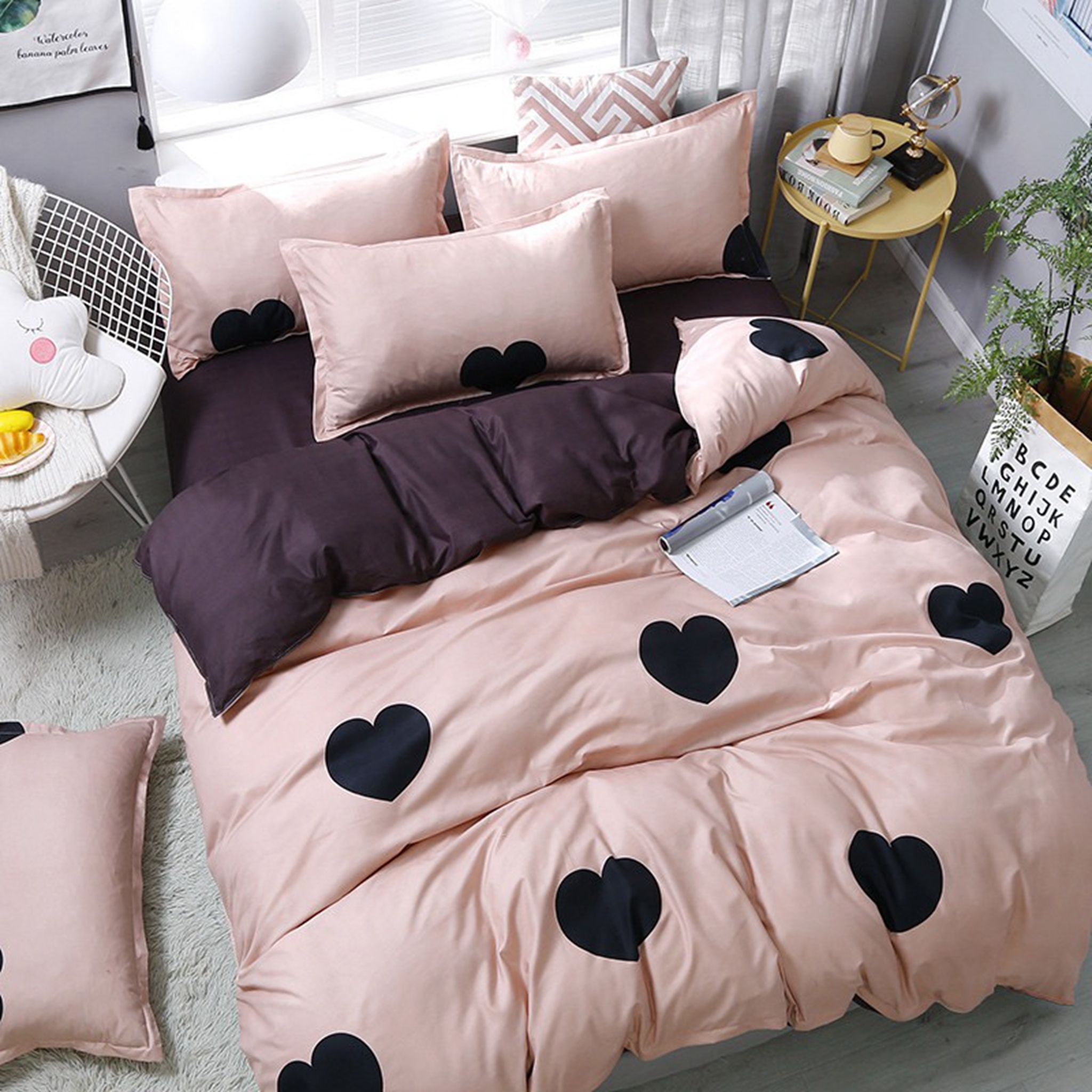 

4-PCS Pink Heart Cover Set Bedding Sets Comfort Cover Pillow Cases