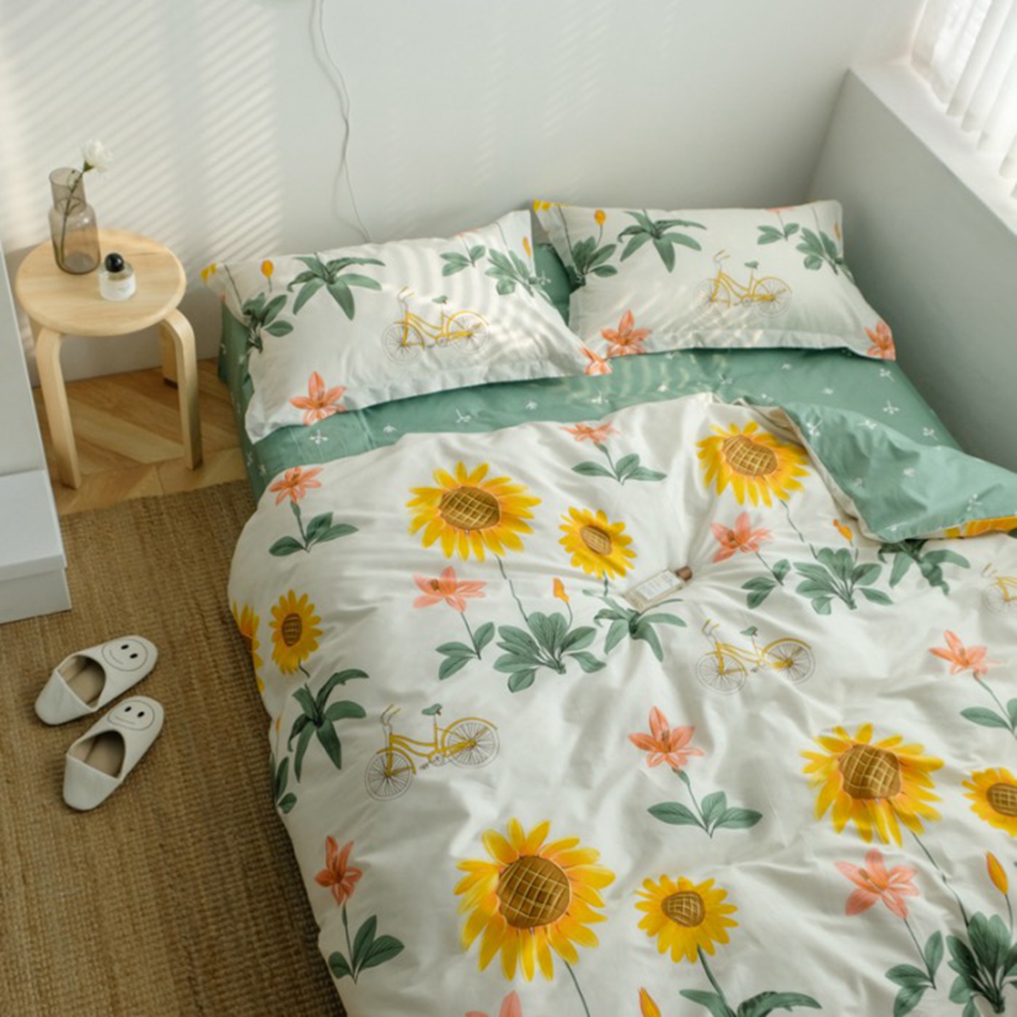 

4-PCS Cotton Sunflower Fresh Light Green Cover Set Bedding Sets Comfort Cover Pillow Cases