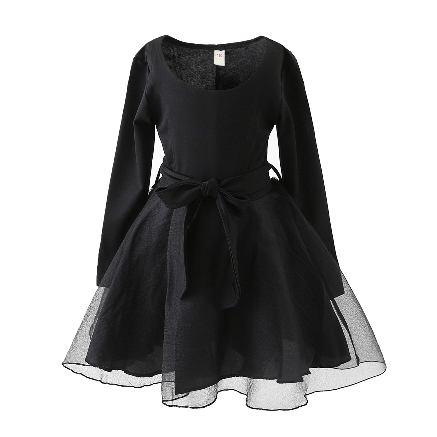 

Fashionable Solid Bowknot Long-sleeve Mesh Party Dress