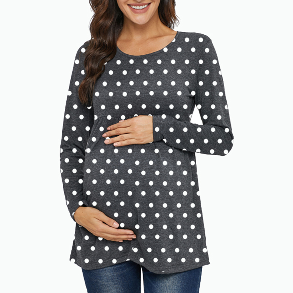 

Maternity Round collar Polka dot Plain T-shirt