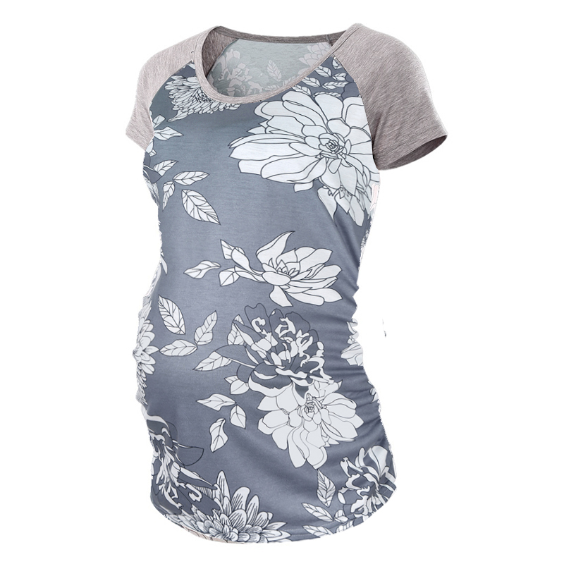 

Maternity casual Floral Print Round collar Short Sleeve T-shirt