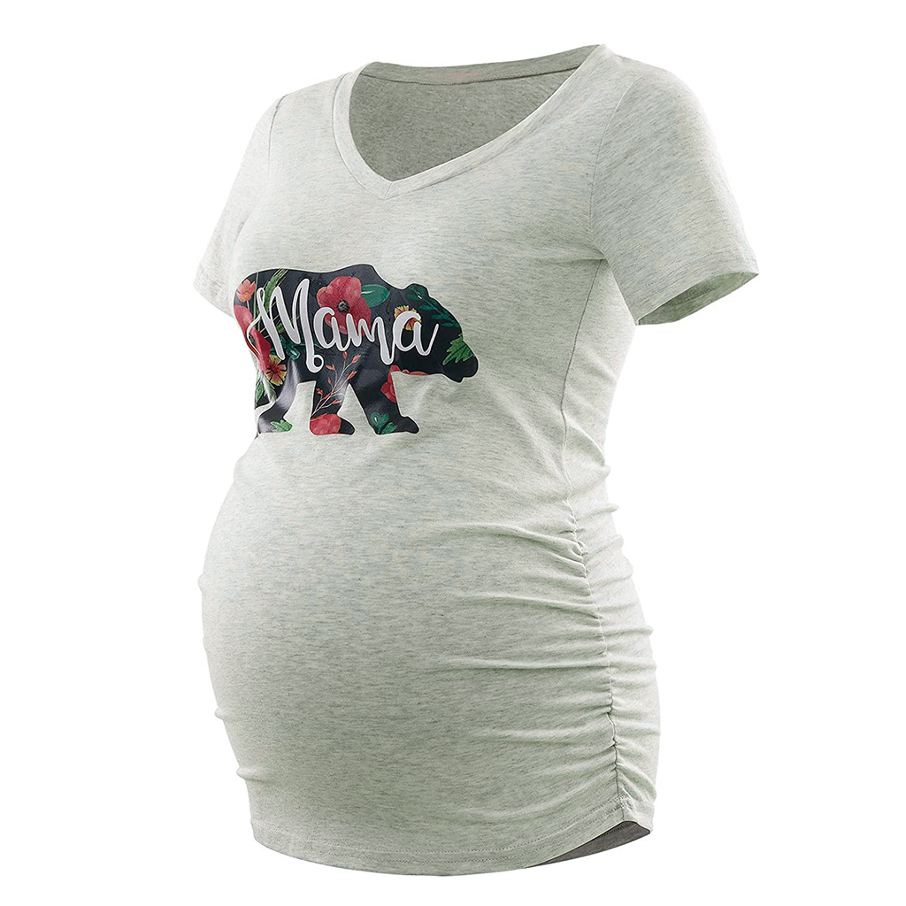 

Maternity Letter and Bear Print Short-sleeve T-shirt