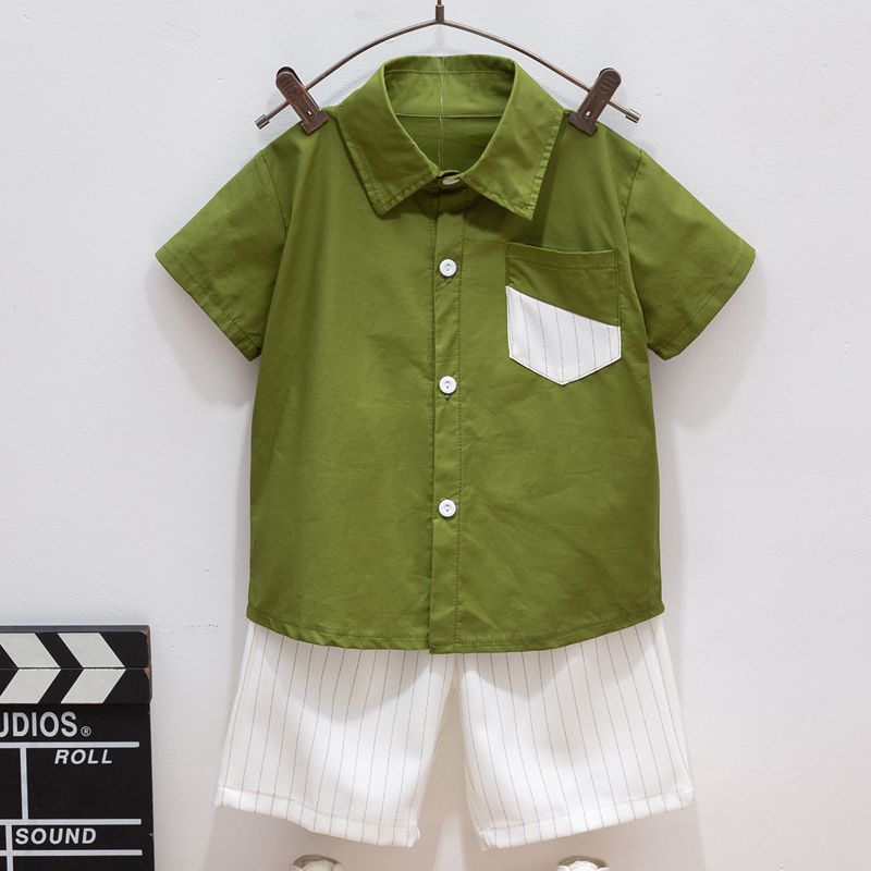 

2-piece Toddler Boy Chic Shirt and Striped Shorts Set