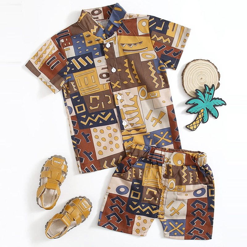 

2-piece Toddler Boy Vintage Print Shirt and Shorts Set