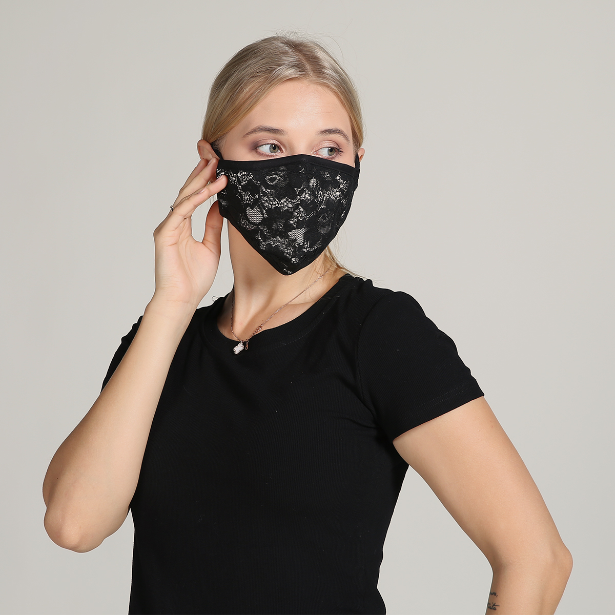 

3-Layer Lace Fabric Shell Half Face Mask For Ladies