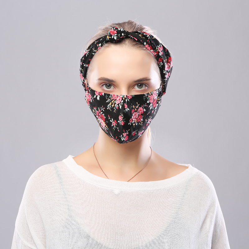 

3PCS Floral Print Hair Band Mask Set