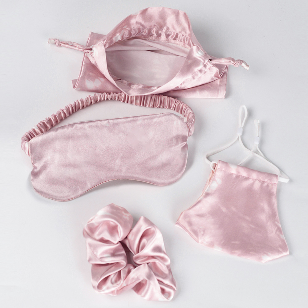 

4PCS Home Silk Sleeping Set (hair band + mask + eye mask) Simple Design For Home Travel Gifts