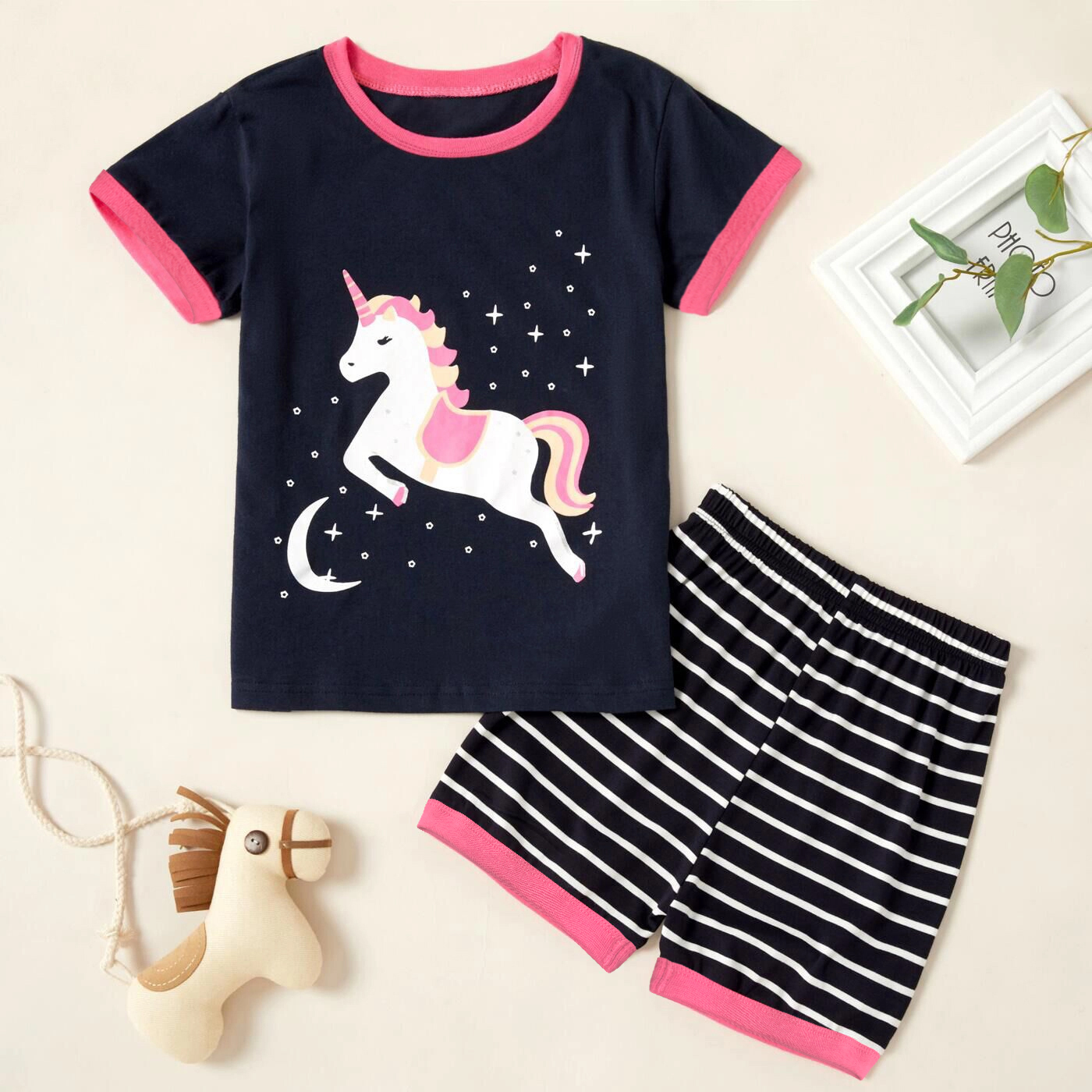 

Kids Unicorn Tee and Striped Short Set
