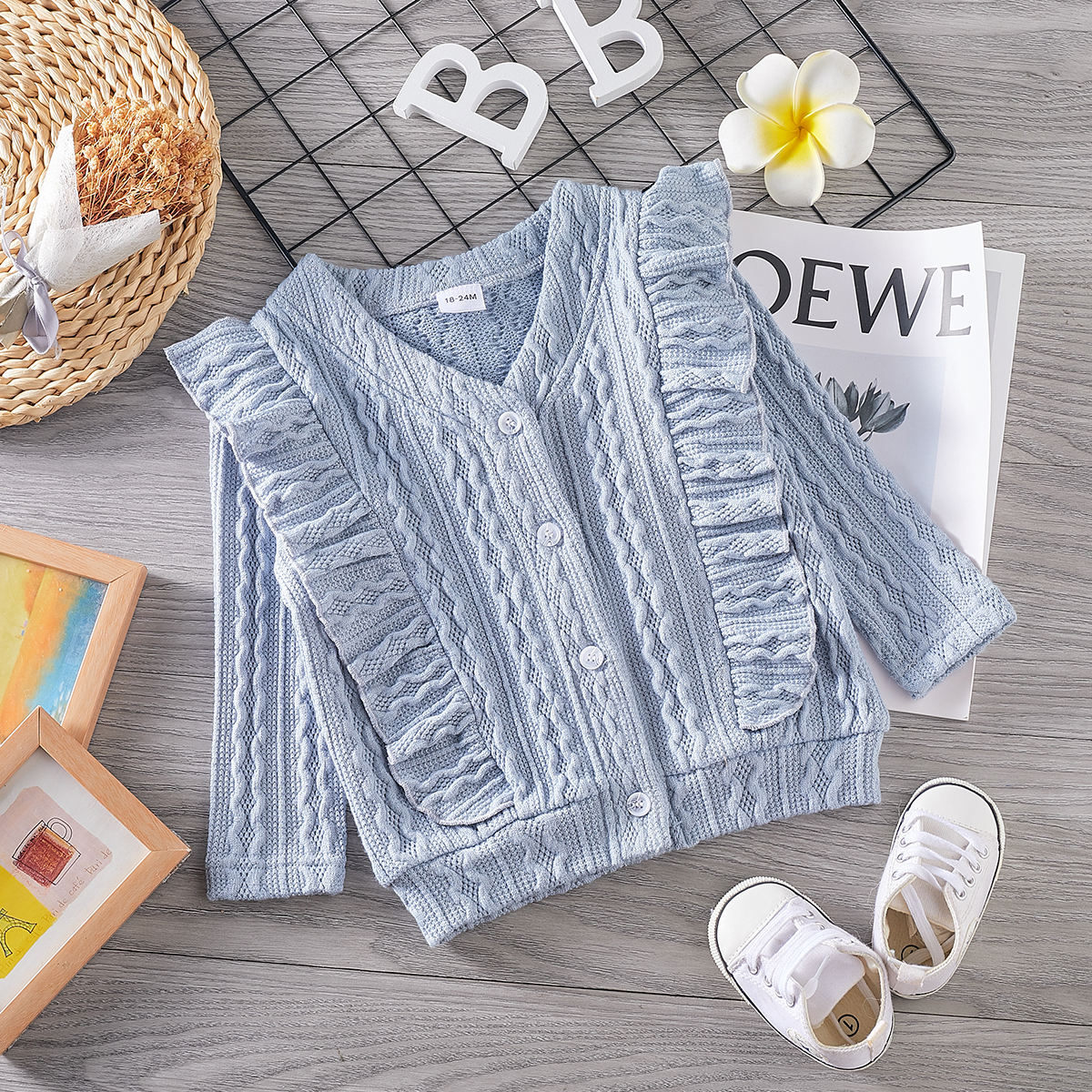 

Toddler Girl Ruffled Cable Knit Button Design Sweater Cardigan